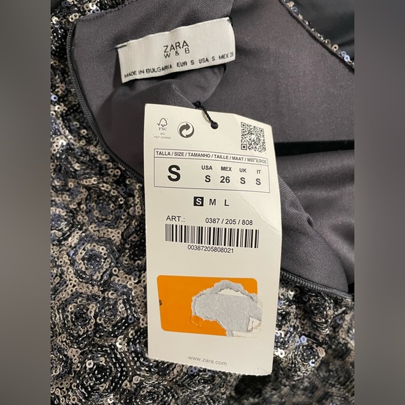 ZARA SILVER SEQUIN LONG SLEEVE DRESS SIZE S RARE - Picture 6 of 6